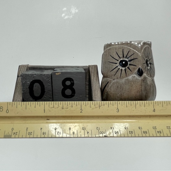 Vintage Wood Black Reusable Perpetual Calendar Owl Block Rustic Distressed - Picture 8 of 10